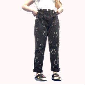 hand bleached forever 21 smiley face jeans !!
